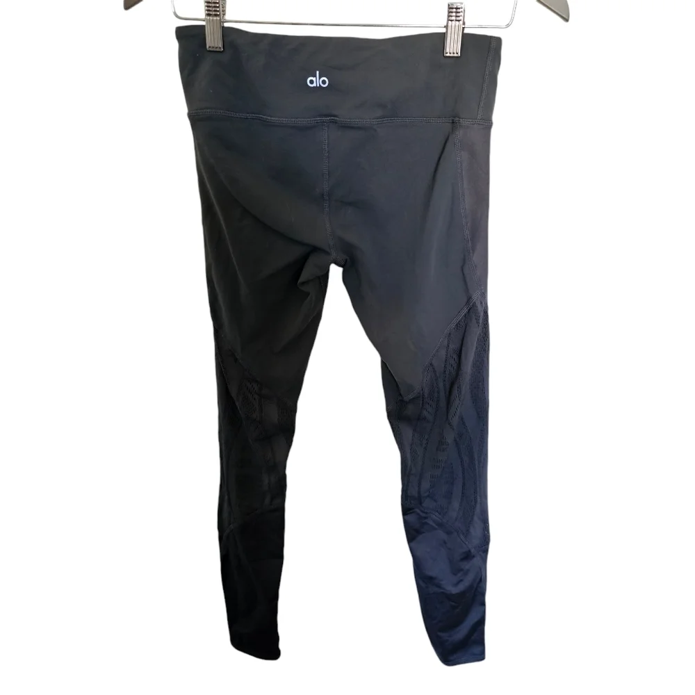 ALO Yoga womens full length leggings mesh leg‎ panel gray Small athletic gym